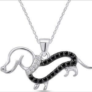 1/4 Silver and Black Diamond Dachshund Pendant Necklace